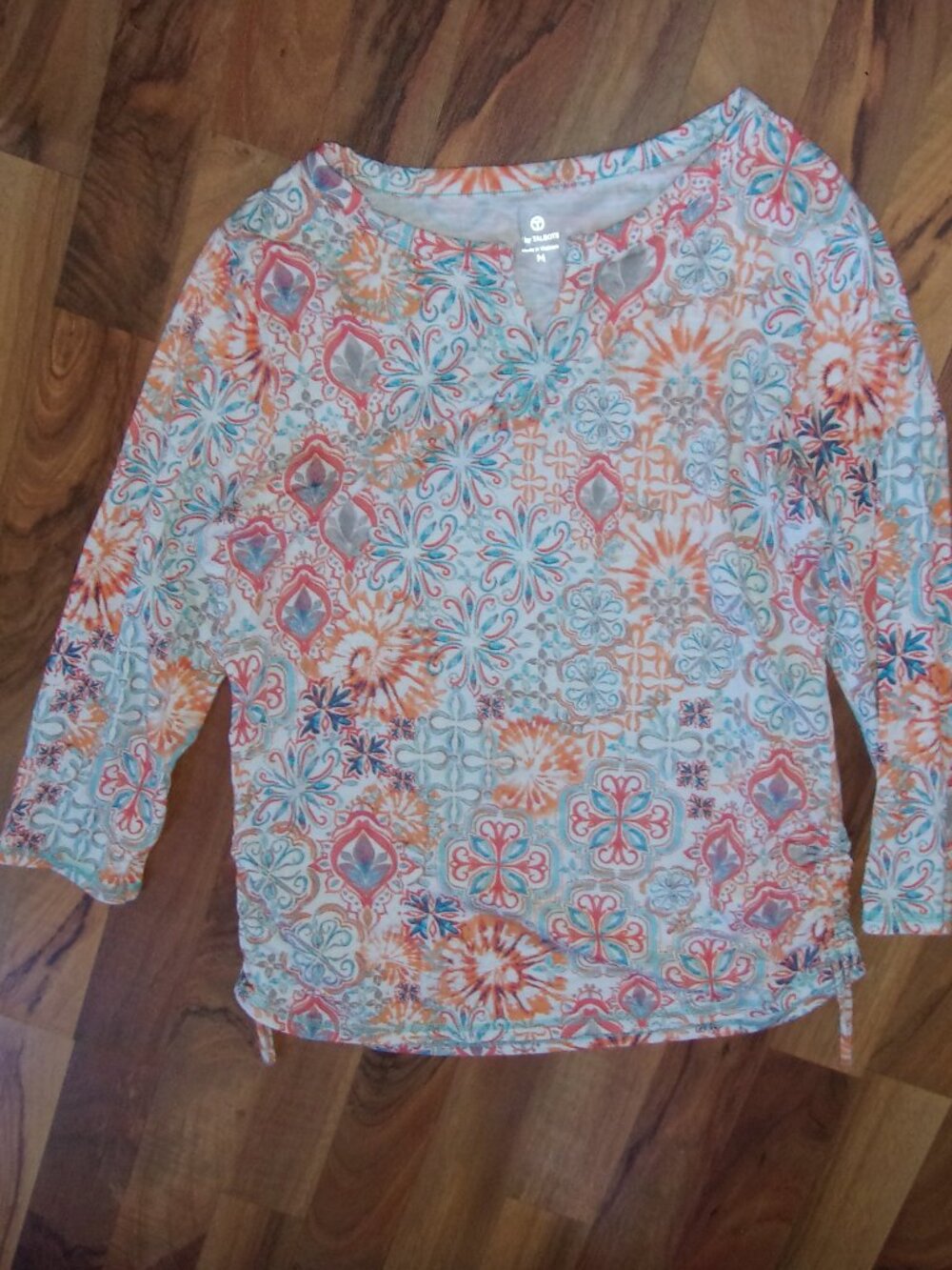 T by talbots womens Size medium tee t   print shirt orange blue white long sl